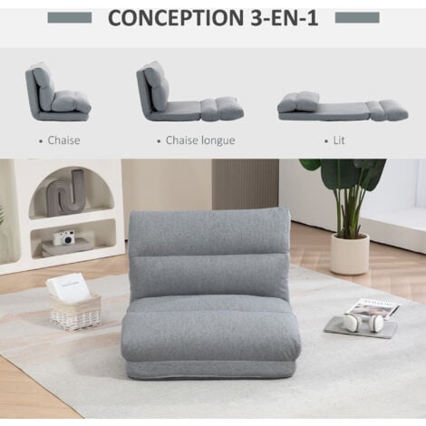Fauteuil convertible fauteuil paresseux grand confort inclinaison dossier multipositions 90°-180° tissu gris chiné