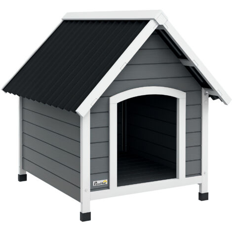 Pawhut – Niche pour chien sur pieds – Toit double pente en plastique – Plancher amovible – Bois de sapin pré-huilé – Dimensions 75x88x82 cm
