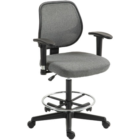Fauteuil de bureau - Vinsetto - chaise de bureau assise haute réglable, accoudoirs, dim. 60l x 57P x 97-119H cm sur roulettes, gris