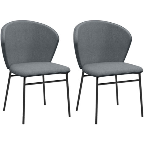 Homcom – Lot de 2 chaises confort dossier enveloppant – Piètement acier noir – Revêtement tissu aspect lin gris – Dimensions 52x55x80 cm (1/5)