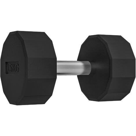 Haltère - SPORTNOW - poignée antidérapante - fitness, sport à domicile - 15kg, noir