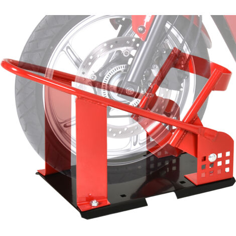 Homcom – Support béquille moto – bloque roue 8-15,5 cm – métal thermolaqué rouge noir – installation facile sur sol ou remorque – charge max 450 kg (1/5)