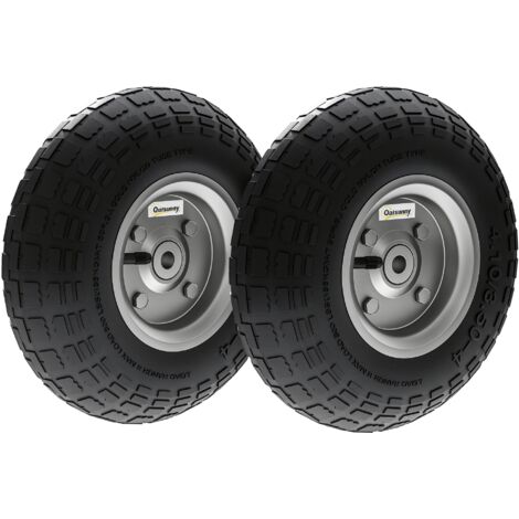 Outsunny – Lot de 2 roues pneus caoutchouc 255mm – Alésage 16mm – Moyeu métal – Charge max 80kg – Traction crantée pour terrains variés