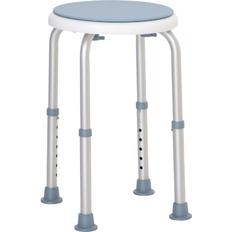 Homcom – Siège de douche antidérapant réglable 35,5-48,5 cm – Assise pivotante 360° – Aluminium résistant à l'eau – Charge max 135 kg