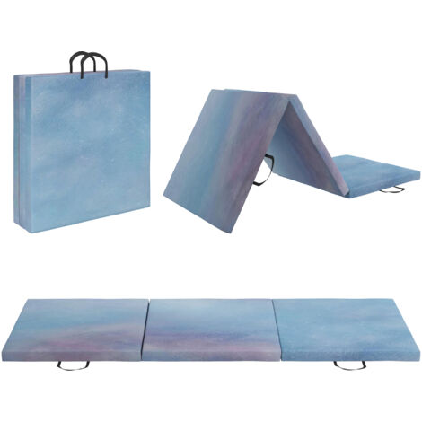 Tapis de gymnastique HOMCOM yoga pilates fitness pliable en 3 panneaux avec poignées revêtement synthétique 180 x 60 x 5 cm gris