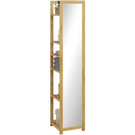Homcom – Colonne de salle de bain en bambou avec miroir – 6 étagères – Dimensions 35L x 35l x 168H cm – Design anti-basculement