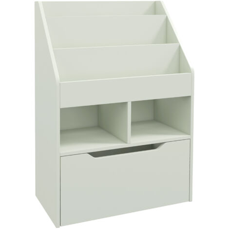 Homcom – Bibliothèque enfant 3 étagères 2 niches grand tiroir MDF vert clair – Dimensions 60L x 29,9l x 90H cm – Dispositif anti-basculement