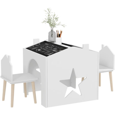 Aiyaplay – Ensemble table et 2 chaises enfants – Plateau noir incliné – Pieds en pin – Dimensions table 61L x 58l x 59H cm – Pour 3-8 ans