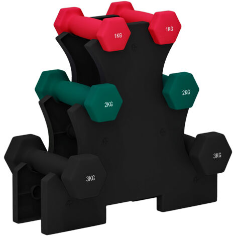Ensemble d'haltères hexagonale - SPORTNOW - avec support d'haltères - pour la musculation - 2 x 1kg, 2 x 2kg, 2 x 3kg