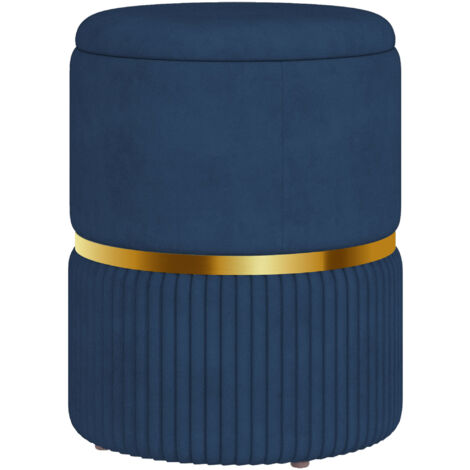 Homcom – Pouf repose-pied coffre de rangement en velours côtelé – Dimensions 36 x 36 x 44 cm – Style moderne – Couleur bleu foncé