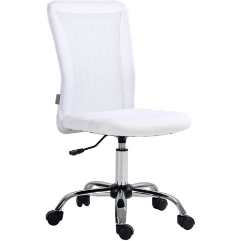 Vinsetto – Chaise de bureau ergonomique réglable 46-56 cm – Dossier et assise rembourrés – Piètement chromé pivotant 360° – Tissu en maille blanc