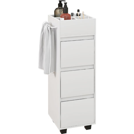 Homcom – Meuble bas de salle de bain blanc avec 4 compartiments et 3 tiroirs – Dimensions 35 x 30 x 90 cm – Conception anti-basculement