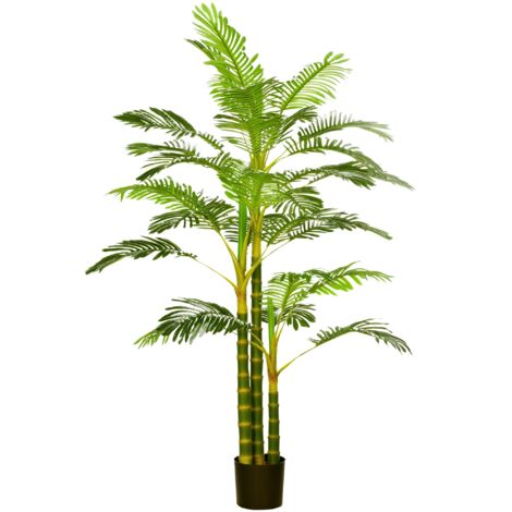 Palmier areca artificiel hauteur 190 cm plante artificielle tropicale avec 30 grandes feuilles grand réalisme en plastique pot inclus vert