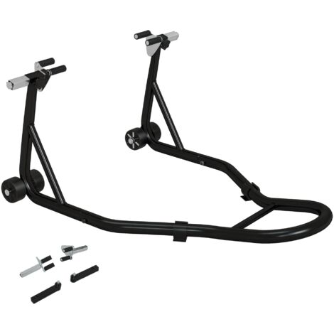 Homcom – Béquille d'atelier moto avant – Support universel en acier noir – Charge max. 200 kg – Compatible pneus 10' à 18' – Revêtements antidérapants