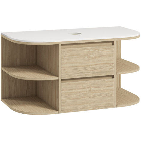 Homcom – Meuble sous vasque mural 90l x 45P x 46H cm en MDF marron – Tiroirs à fermeture douce – 4 étagères pour rangement salle de bain