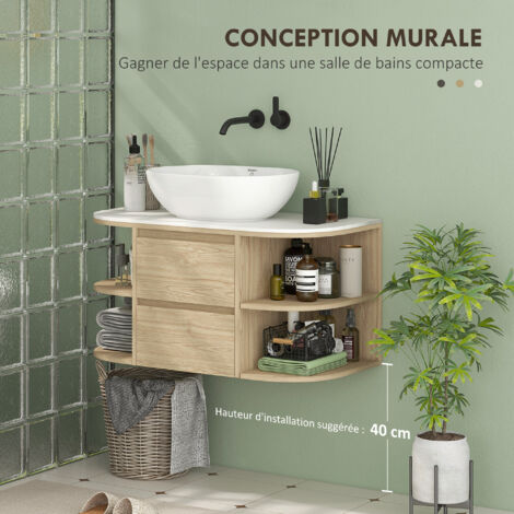 Meuble Lavabo Suspendu Kleankin 60cm - Vasque Céramique + Rangement | Salle De Bain Moderne