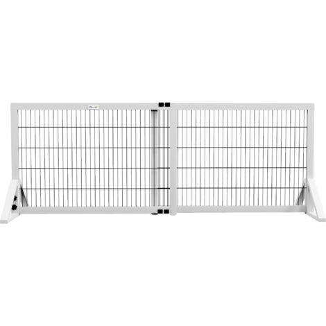 Barrière de sécurité pour chien barrière de protection à 2 panneaux largeur réglable 101-181 cm en bois acier blanc