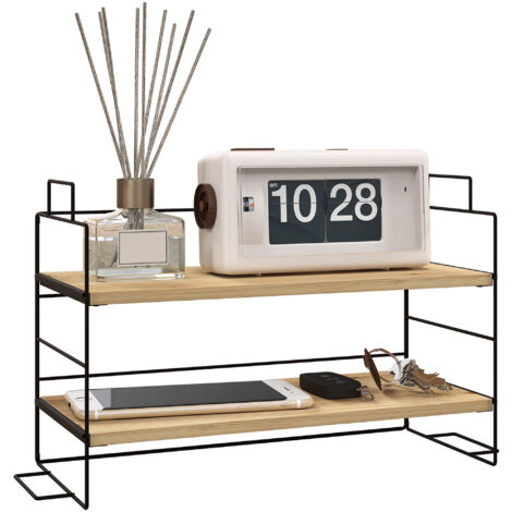 Organisateur de bureau, étagère de rangement de bureau à 2 niveaux, 42l x 16,5P x 24,5H cm, étagère en bois et structure métal noir