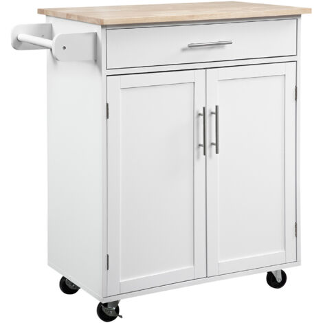 Homcom – Desserte de cuisine 2 portes – Bois hévéa et pin blanc – Dimensions 83x45x91,5 cm – Tiroir et porte-torchons inclus