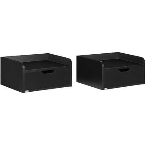 Homcom – Lot de 2 tables de chevet murales – Design flottant noir – Tiroir coulissant – Dimensions 40L x 30P x 19,5H cm – Panneaux de particules