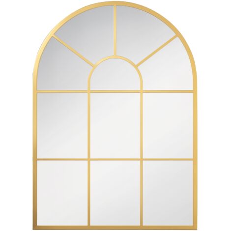 Homcom – Miroir mural art déco voûté 70L x 50H cm – Métal doré et verre – Décoration intérieure élégante – Pour salon, chambre ou entrée