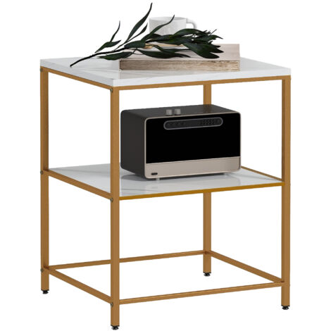 Homcom – Table d'appoint bout de canapé effet marbre – Structure métal doré – 2 étagères pratiques – Dimensions 44L x 40l x 54,5H cm (1/5)