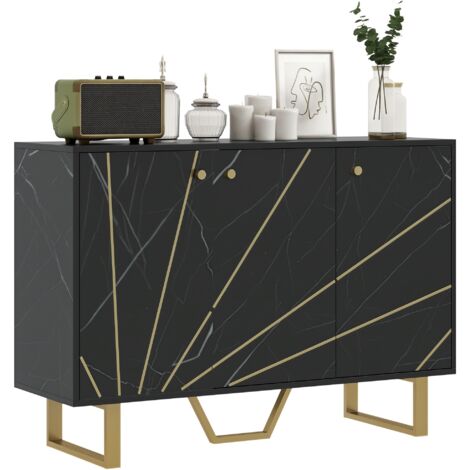 Homcom – Buffet 3 portes marbre noir et métal doré – Dimensions 107L x 35l x 75H cm – Rangement flexible avec étagères réglables (1/5)