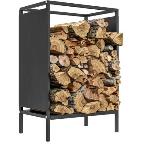 Outsunny – Range bûche intérieur – Porte-bûches en acier noir – Dimensions 44 x 28 x 65 cm – Charge max 50 kg – Conception hors sol pour aération