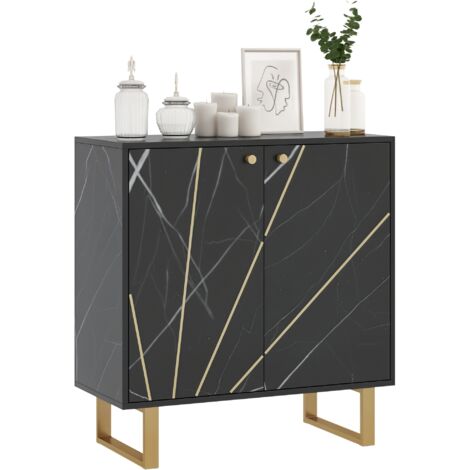 Homcom – Buffet 2 portes en métal doré aspect marbre noir – Dimensions 76L x 35l x 77H cm – Étagère ajustable 3 niveaux – Design moderne (1/5)