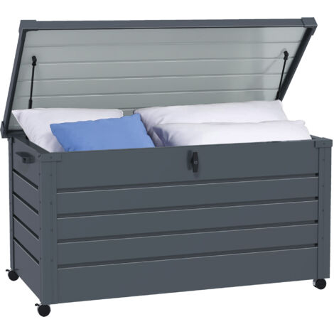 Outsunny – Coffre de jardin 311L en acier galvanisé – Dimensions 120x62x66 cm – Couvercle à ouverture douce – Roulettes et poignées intégrées