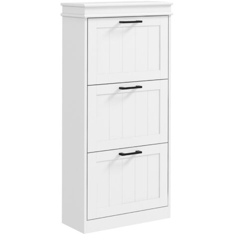 Homcom – Meuble à chaussures 3 portes abattantes – 3 étagères réglables – MDF blanc – Dimensions 54x24x117,5 cm – Charge max 40 kg (1/5)