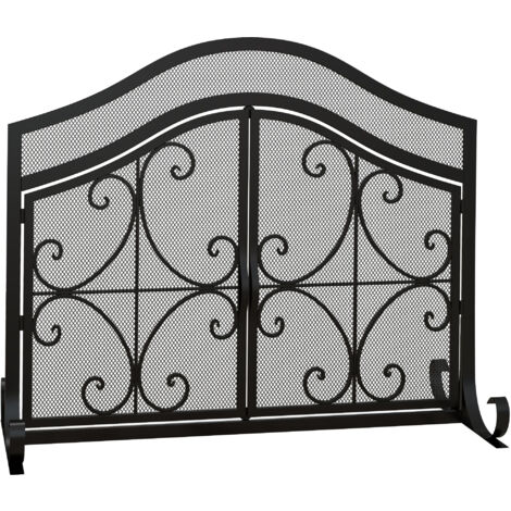 Homcom – Pare-feu cheminée en acier noir – Dimensions 105L x 40P x 80H cm – Double porte avec aimants – Protection contre les braises volantes