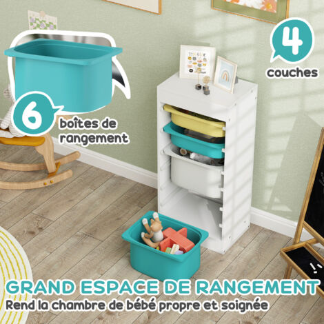 HOMCOM Armoire à Tiroirs Enfant 4 Niveaux – Organisateur Jouets Rose 37x37x76 Cm – Coffre Rangement Chambre Bébé 3-6 Ans