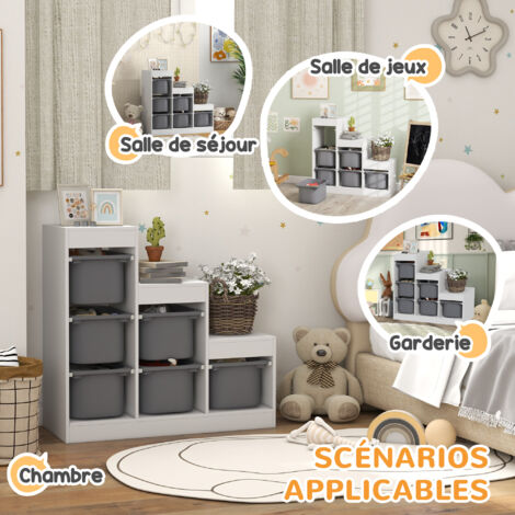 Bibliothèque Enfants 3 Niveaux Forme Maison AIYAPLAY - Meuble Rangement Blanc 63,7 X 29,7 X 89,5 Cm Avec Tiroirs