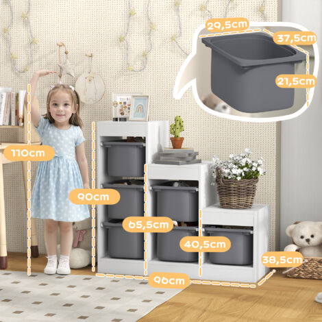 Bibliothèque enfant AIYAPLAY rangement livre enfant meuble de rangement pour jouets avec 4 étagères, 2 casiers et placard, blanc - Puériculture & Eveil bébé