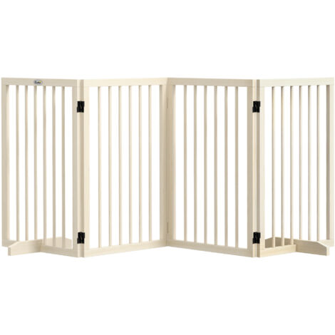 Barrière de sécurité - PawHut - modulable pliable pour animaux de compagnie avec pied de support - bois massif - 206 x 35,5 x 76 cm