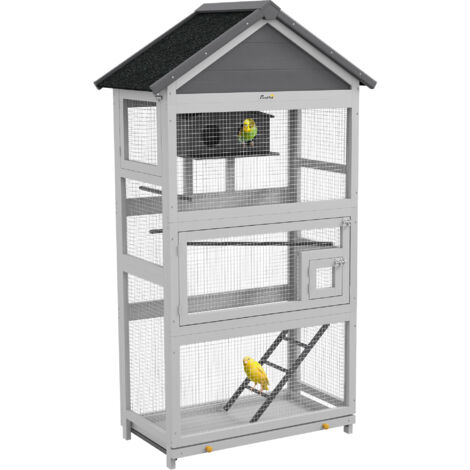 Pawhut – Volière en bois pour oiseaux – 92 x 52 x 171 cm – Toit imperméable – Accès facile avec 2 portes – Espace entre barreaux 1,2 cm – Pour perruches et canaris