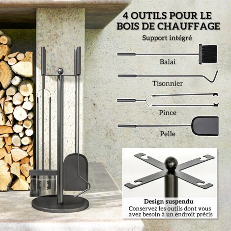 Ensemble Serviteur De Cheminée - 4 Pièces - Noir - Linxor