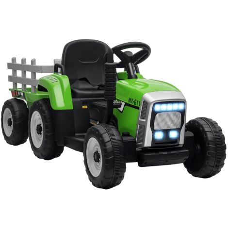 Homcom – Tracteur électrique enfant avec remorque – Effets sonores et lumineux – Télécommande – Vitesse 3-6 km/h – Autonomie 45 min