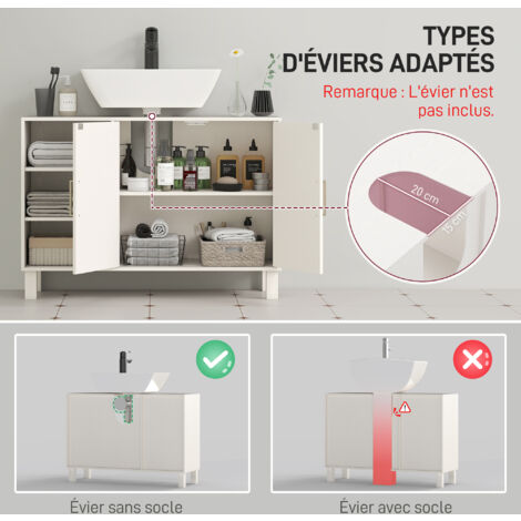 Meuble sous vasque - 2 portes, étagère, 3 niches - MDF crème
