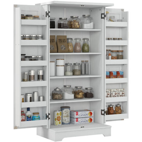 Homcom – Buffet armoire de cuisine 5 niveaux réglables – 2 portes – 12 étagères porte-épices – Finition blanc crème – Dimensions 60x40x120 cm