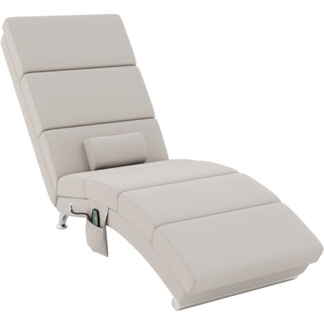Fauteuil relax massant chauffant design contemporain - chaise longue d'intérieur - piètement métal chromé tissu beige