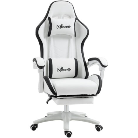 Vinsetto – Chaise gaming inclinable et pivotante – Rembourrage mousse – Support lombaire et appui-tête inclus – Noir et blanc