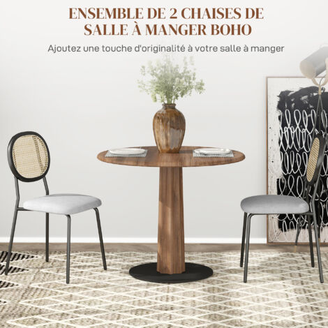 Lot De 2 Chaises De Salle à Manger - Dossier Incliné, Pieds Métal, Effet Grain De Bois - Neuves