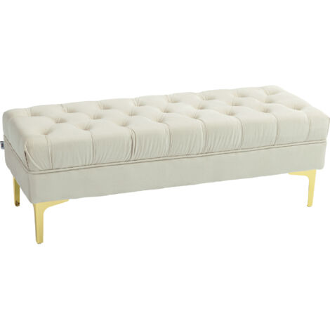 Homcom – Banquette capitonnée chic en velours beige 118L x 45l x 42H cm – Piètement métal doré – Garnissage mousse pour confort optimal (1/5)