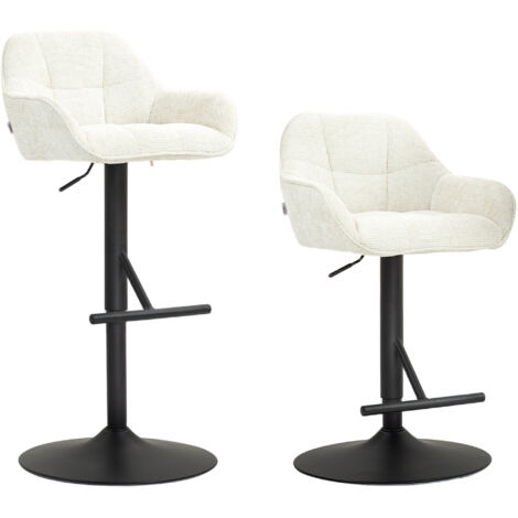 Homcom – Lot de 2 tabourets de bar pivotants réglables – Tissu effet lin crème et acier noir mat – Hauteur d'assise 63-84,5 cm – Charge max. 120 kg (1/5)