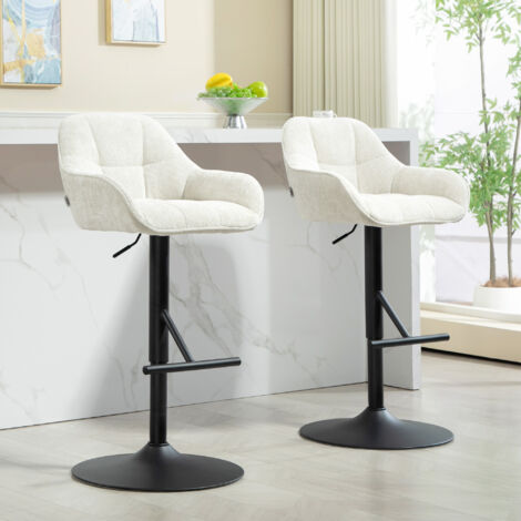 2 Tabourets De Bar Pivotants En Lin - Hauteur Réglable 92-112,5 Cm - Base Métal - Coussin épais 9 Cm - Charge 250 Lb - Couleur Kaki
