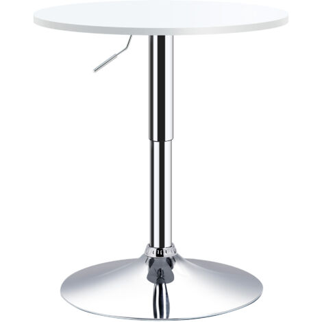 Homcom – Table haute ronde mange-debout – Hauteur réglable 69-93 cm – Plateau pivotant Ø 60 cm – Métal chromé et MDF blanc – Pieds antidérapants (1/5)