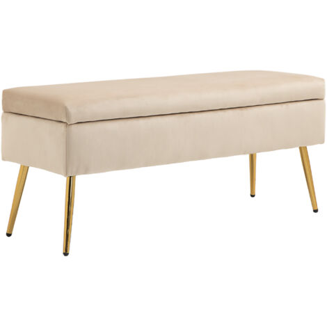 Banc De Rangement Coffre HOMCOM 65L - Assise Polaire Teddy, Pieds Bois - 120x42x45 Cm, Charge 220 Kg