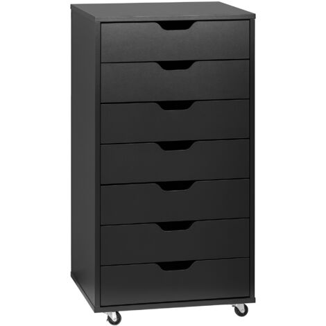 Caisson bureau - rangement bureau 7 tiroirs - dim. 47,5L x 39,5l x 90H cm - noir